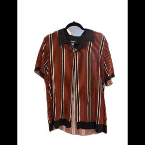 Express Conscious Edit XL Vertical Striped Camp Collar Shirt - Rust & Black